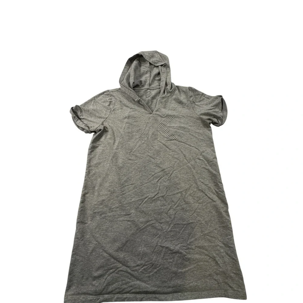 Michael Kors Short Sleeve Hoodie Gray Womens Large Athleisure Workout Sports EUC